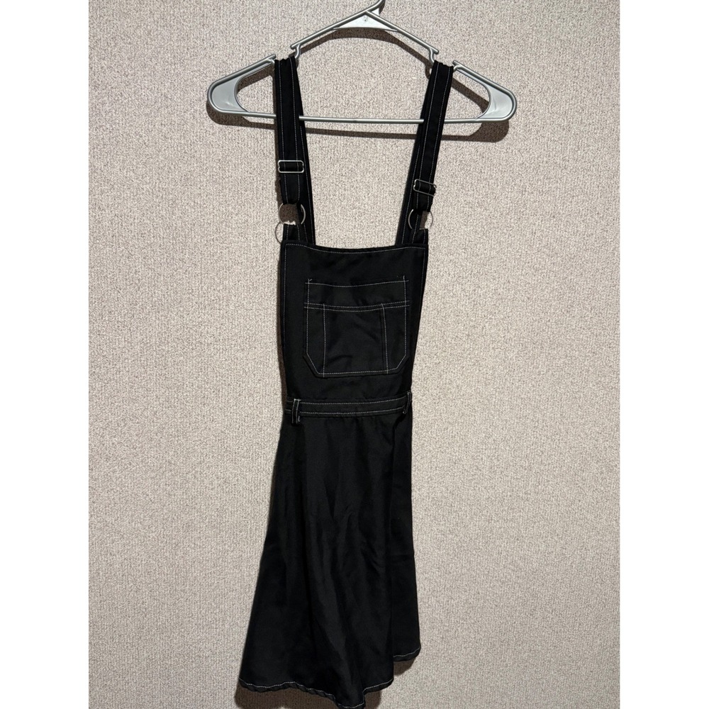 Hot Topic Black White Stitch Denim Pinafore Overall Mini Dress Skirt Size SM